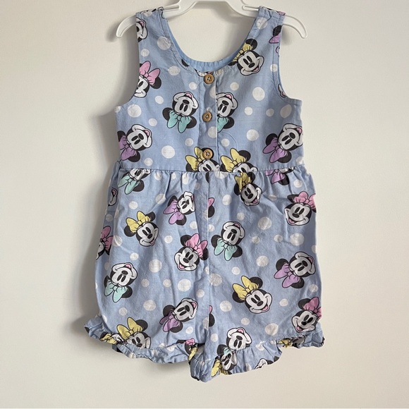 Other - Disney Minnie Mouse Girls Romper Blue Polka Dot Button Front Size 24 Months